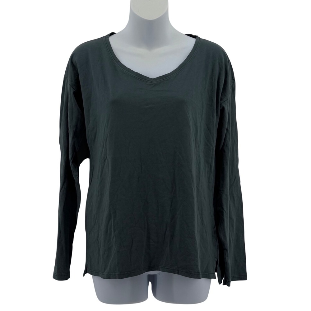 Marine Layer Cotton Martha V-Neck Long Sleeve Tee Balsam Green XS